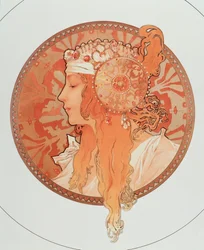 Blonde Lithographie-Serie „Byzantinische Köpfe“ von Alphonse Mucha, 1897